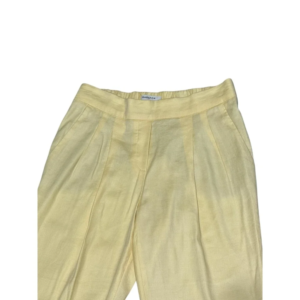 Babaton Aritzia Linen Blend Pull-On Ankle Pants Size 2 Butter Yellow Pleated